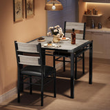 Ensemble table et chaises Garvee pour 2 personnes avec chaises rembourrées, protections d'angle, ergonomique, en MDF, structure en acier, gris rétro, compact pour cuisine et appartement - gris