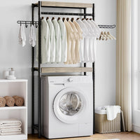 Étagère à linge Garvee 76 cm avec étendoir, réglable, 4 niveaux, bois et acier, pour lave-linge, salle de bain et buanderie, gain de place, 71 cm, couleur naturelle