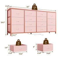 Garvee Meuble TV 63 po (160 cm) de large pour téléviseurs de 65 à 75 po (165 à 190 cm), 14 tiroirs, plateau en tissu et bois, protection anti-basculement, pour chambre et salon, durable et sûr