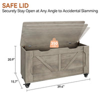Banc de rangement Garvee à roulettes, coffre en bois de 100 cm (39,4 po), capacité de charge de 159 kg (350 lb), gris, polyvalent pour couloir et salon.