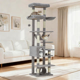 Garvee Arbre à Chat XXL 188 cm pour Grands Chats, Structure Stable avec 11 Griffoirs et Hamac, Meuble pour Chat en Bois Robuste et Peluche Douce, Gris clair - Gris clair