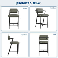Ensemble de 2 tabourets de bar Garvee, assise rembourrée, structure en métal, dossier, repose-pieds, vert rétro, pour cuisine et comptoir de bar, 68 cm