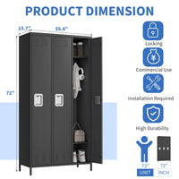 Casier Garvee pour employés, 3 portes, en métal avec serrure à combinaison, pour bureau et salle de sport, 183 cm (H) x 40 cm (L) x 90 cm (P), gris