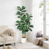 Garvee arbre Figuier Feuille de Figuier Artificiel 152 cm Avec Tronc Texturé, Feuilles Brillantes, Pot Blanc, Décor Intérieur Ajustable - Vert