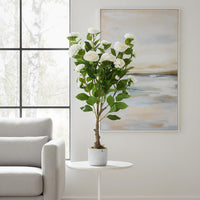 Lot de 2 camélias artificiels Garvee de 90 cm avec pot blanc, pour l'intérieur et les espaces extérieurs couverts. Entretien facile. Fleurs réalistes.