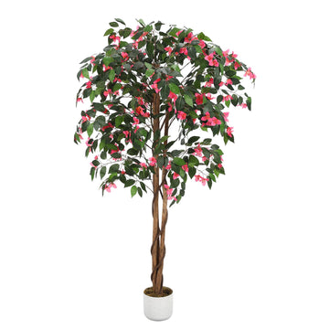 Garvee Bougainvillier Artificiel 160 cm, Arbre Décoratif avec Tronc en Bois Véritable et Fleurs en Polyester, Rose Fuchsia
