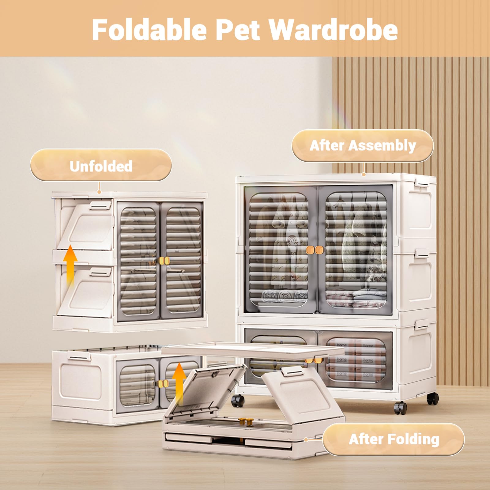 Armoire pour animaux Garvee avec boîtes de rangement empilables, roulettes, portes, pliable pour salon et chambre, robuste et polyvalente