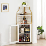 Meuble bar d'angle Garvee pour spiritueux avec étagères réglables, 155 cm, style industriel, structure robuste en MDF et métal, porte grillagée, porte-verres, autoportant, cuisine et salon, noir