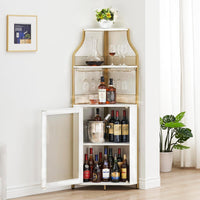 Meuble bar d'angle Garvee pour spiritueux avec étagères réglables, 155 cm, style industriel, structure robuste en MDF et métal, porte grillagée, porte-verres, autoportant, cuisine et salon, noir