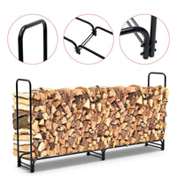 Râtelier à bûches d'extérieur Garvee de 2,6 m avec housse, capacité de 0,5 stère, pour terrasse et jardin, en acier, étanche, ventilé, à double support, noir