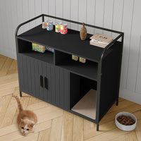 Bac à litière pour chat Garvee avec cadre en métal et double étagère, noir moderne, pour salons et petits appartements