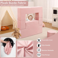 Canapé de jeu pour enfants Garvee, 6 pièces, modulaire, rose, housse en microfibre douce, pour salle de jeux, 100 x 50 x 40 cm