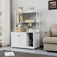 Garvee enclos pour bac à litière avec 2 portes et griffoir, MDF et acier, 3 étagères, blanc, pour le salon et la chambre, 57 cm × 42 cm × 55 cm
