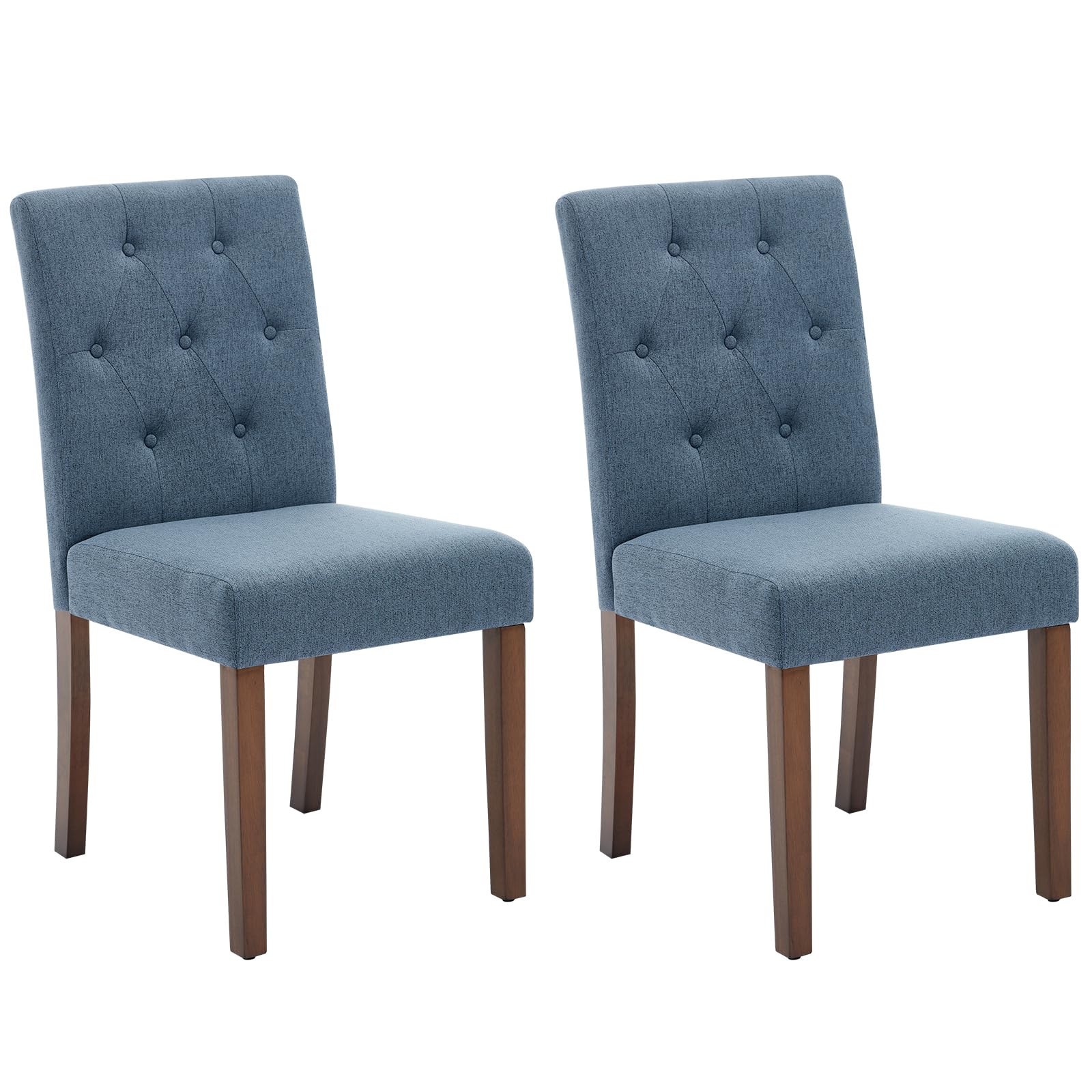 Chaises de salle à manger Garvee Parsons, lot de 2, rembourrées, ergonomiques, en lin, en bois d'hévéa, bleues, pour la cuisine et le salon