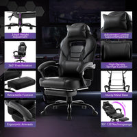 Garvee Chaise gaming ergonomique noire avec repose-pieds, appui-tête et soutien lombaire, pivotante 360°, hauteur réglable, capacité 136 kg, adulte et ado