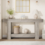 Garvee Table Console 160 cm en Bois Massif avec 2 Étagères, Style Maison de Campagne, pour Salon et Entrée, Gris - Gris
