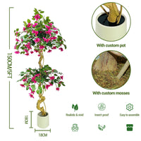 Bougainvillier artificiel Garvee de 1,5 m avec fleurs roses, en soie, léger et polyvalent pour une utilisation intérieure et extérieure