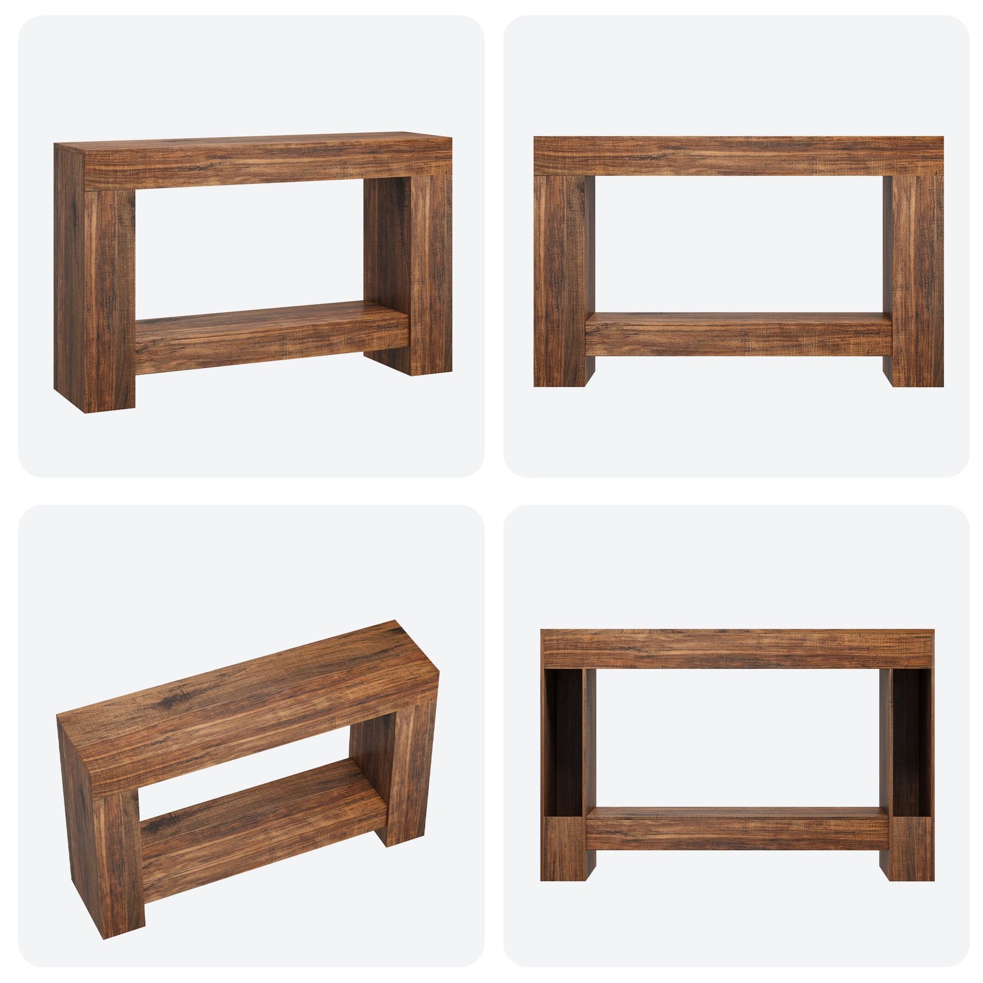 Garvee Table Console 120 cm en Bois Massif avec 2 Étagères, Style Maison de Campagne, pour Salon et Entrée, Marron