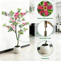 Arbre artificiel Garvee de 120 cm avec feuilles et fleurs réalistes pour salon et bureau, tronc détachable, entretien facile, tissu de soie de haute qualité, vert