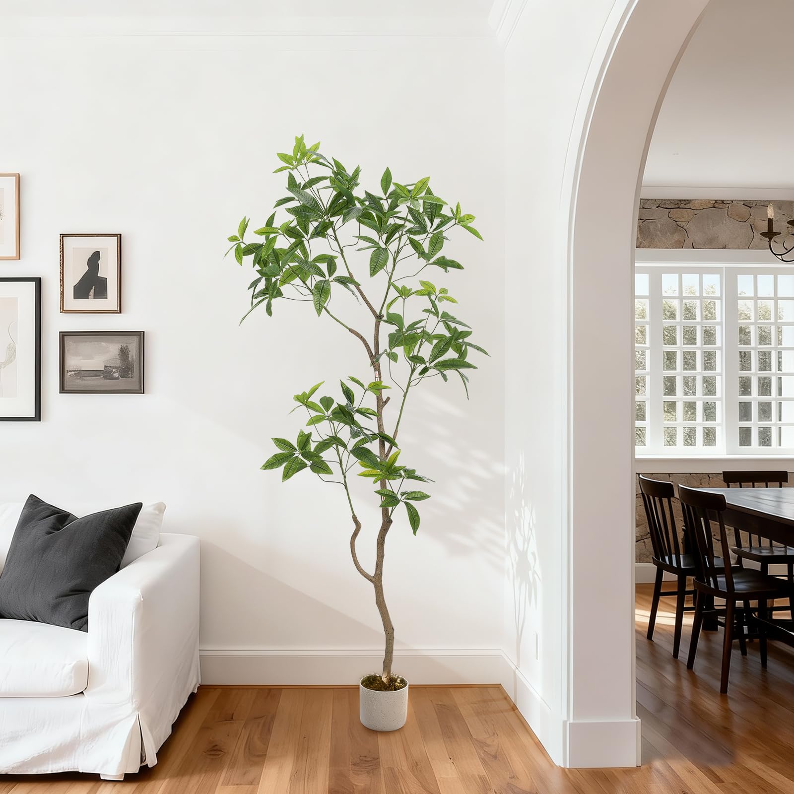 Arbre artificiel Schefflera Garvee de 1,98 m (6,5 pi) avec feuilles et tronc réalistes, idéal pour le salon et le bureau. Facile d'entretien, durable, pré-planté et vert.
