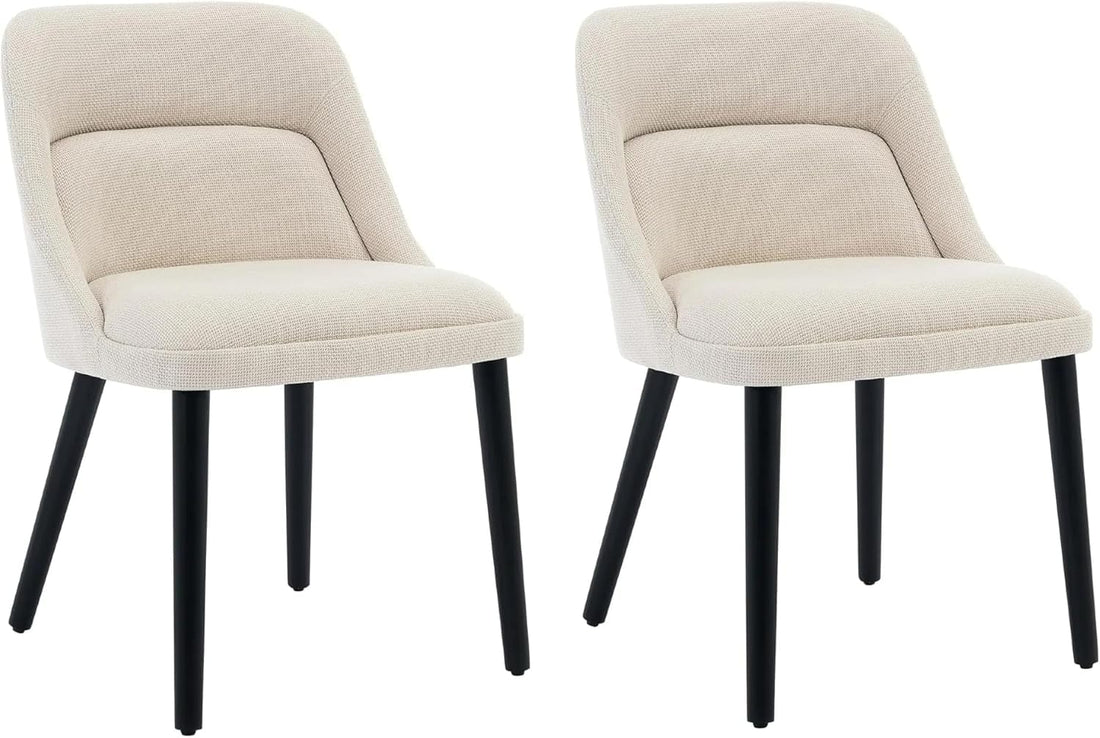 Ensemble de 2 chaises de salle à manger Garvee style Mid-Century, revêtement en lin beige, pieds en bois, pour cuisine et salon, capacité de charge de 136 kg, design moderne