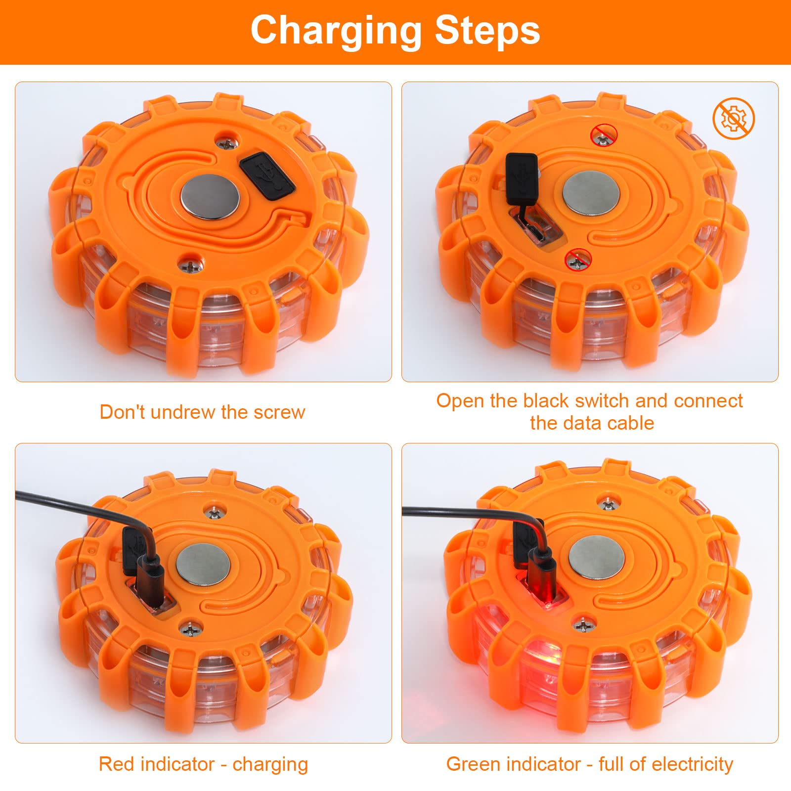 Feux de signalisation routière à LED Garvee, 9 modes, rechargeables par USB, magnétiques et étanches, pour les urgences en voiture et en bateau, ABS+PC, avec crochet