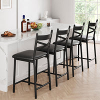 Garvee lot de 2 tabourets de bar 66 cm, structure métal, assise en polyuréthane, dossier et repose-pieds, noirs