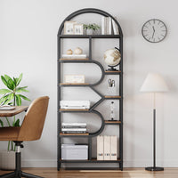 Garvee Bibliothèque à 6 Niveaux au Design Géométrique, Structure en Métal, L. 76 × P. 30 × H. 207,5 cm, Noir, pour Salon et Bureau