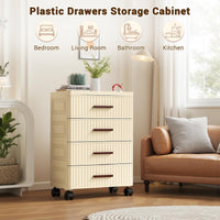 Garvee Meuble de rangement multifonctionnel avec 4 tiroirs, roulettes, plastique, couleur crème, 48cm, pour chambre et salon