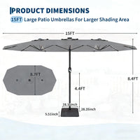 Garvee Parasol Rectangulaire 270 × 450 cm avec Éclairage LED et Recharge Solaire, Base Robuste, pour Terrasse, Jardin, Piscine et Événements, Gris