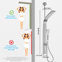 Colonne de douche Garvee avec jets pluie et cascade, 2 jets de massage, douchette 3 fonctions, acier inoxydable, nickel brossé, fixation murale, salle de bain moderne