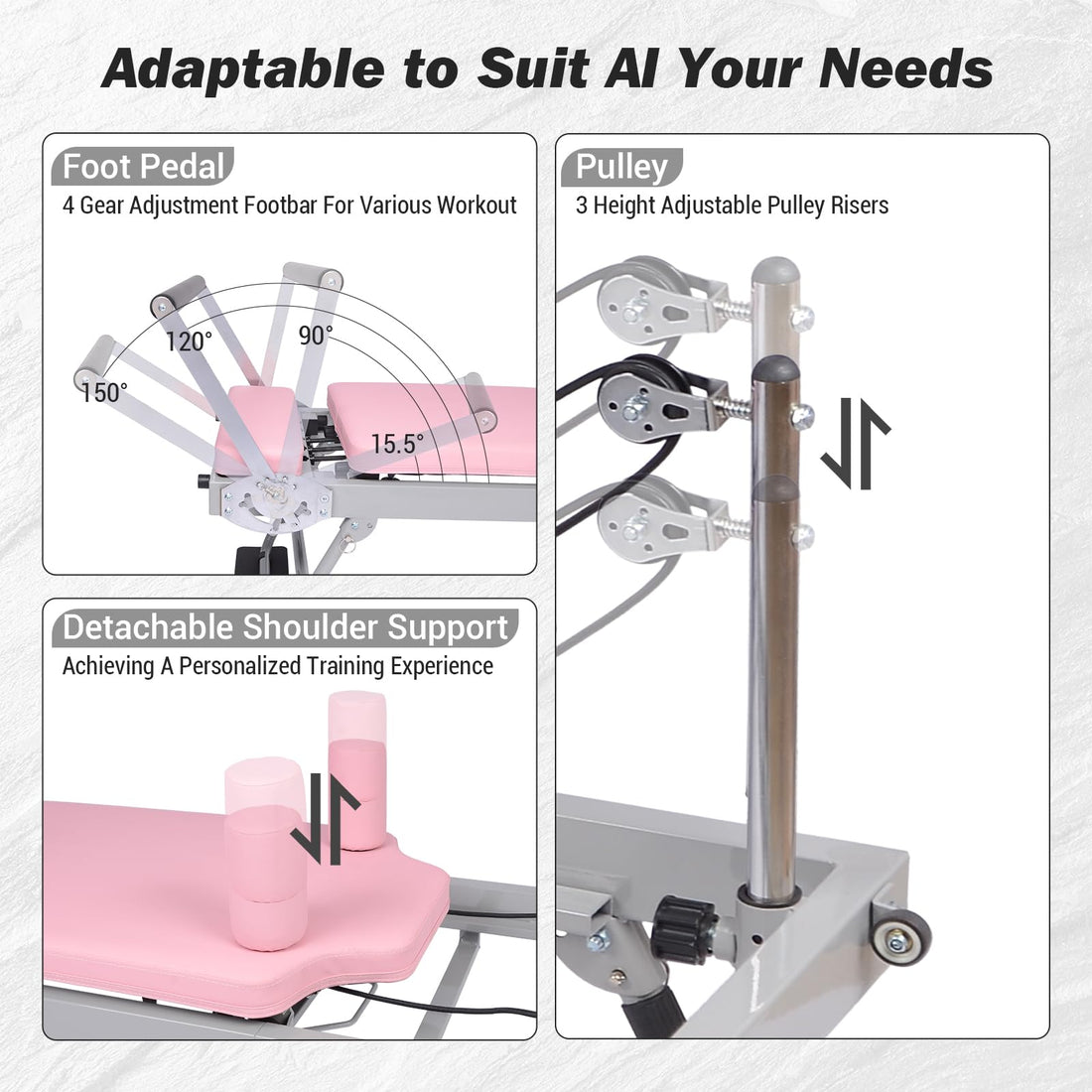 Appareil de Pilates Reformer Garvee rose pliable avec bandes de résistance pour le fitness à domicile 77,55" x 22,44" x 28,54"