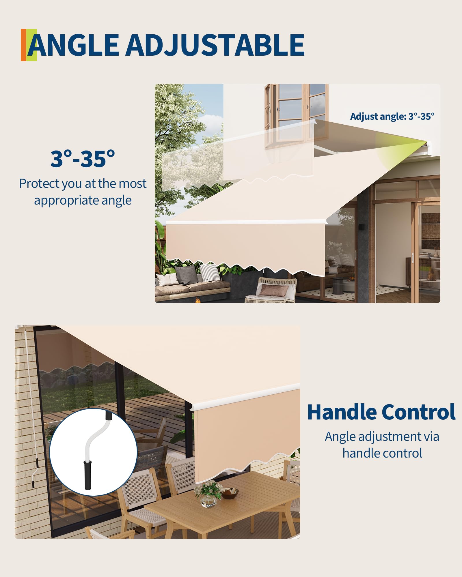 Store manuel Garvee 3 x 2,4 m, imperméable, protection UV, structure en aluminium, beige, pour terrasse et balcon