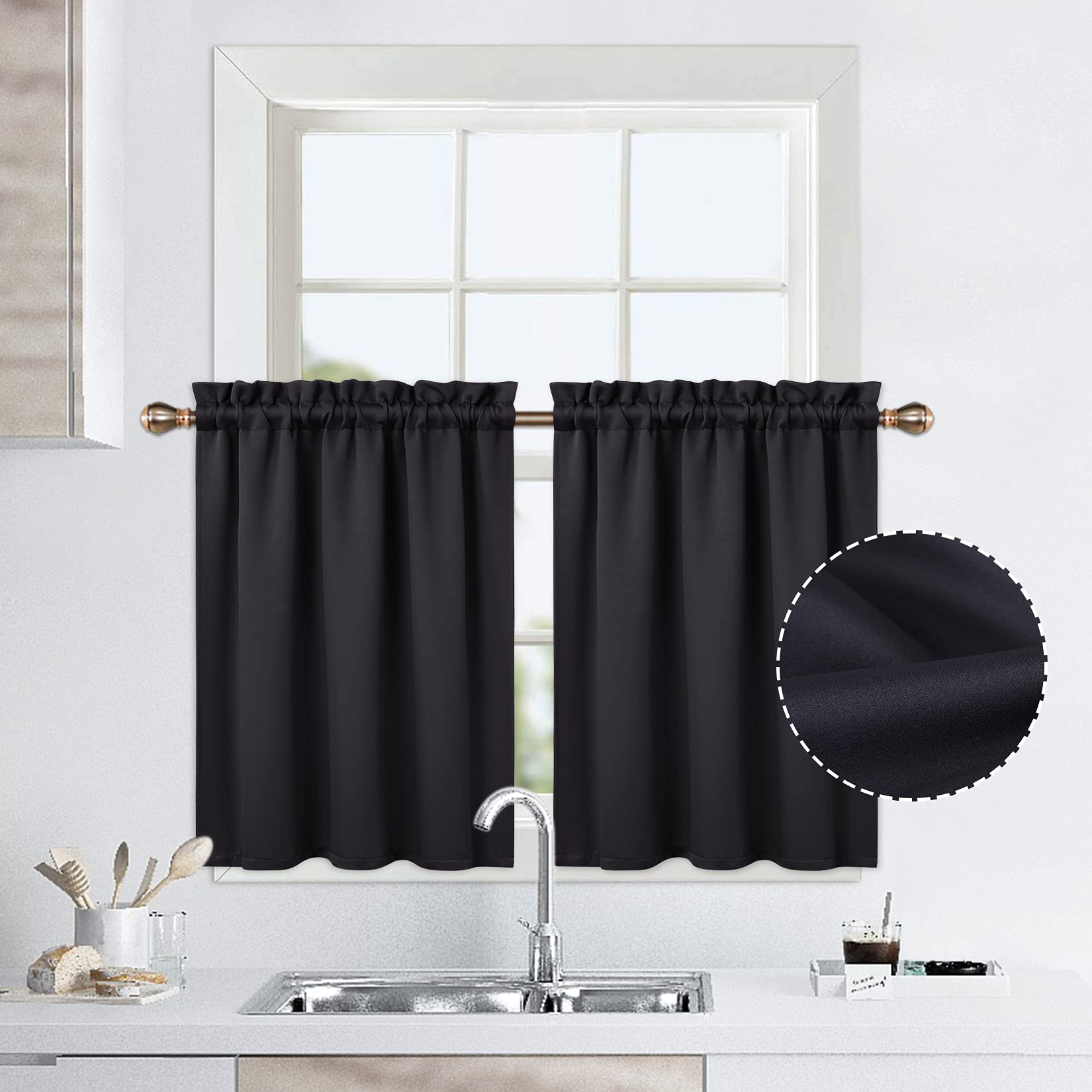 Rideaux courts occultants Garvee, 2 panneaux, occultants, tissu épais, pour petites fenêtres, cuisine, chambre, 66 x 61 cm, blancs