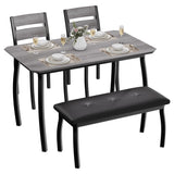 Ensemble de salle à manger Garvee pour 4 personnes, table robuste en bois avec pieds en métal, banc rembourré et 2 chaises, design moderne, gain de place, gris - 