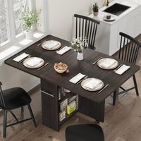 Garvee Table de salle à manger pliante avec étagères et roulettes, pour cuisine et petits espaces, 4 personnes, bois, 2 étagères, 6 roulettes avec freins