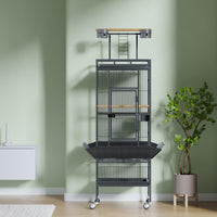 Cage à oiseaux Garvee de 155 cm en métal avec aire de jeux, roulettes, mangeoires pour perroquets et perruches, structure robuste, plateau amovible, grande taille, grise