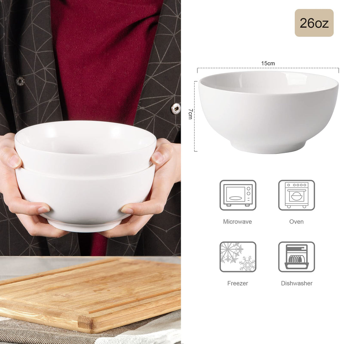 Ensemble de 4 saladiers en porcelaine Garvee 650 ml, blanc crème, polyvalents et robustes, pour salades et amuse-gueules.