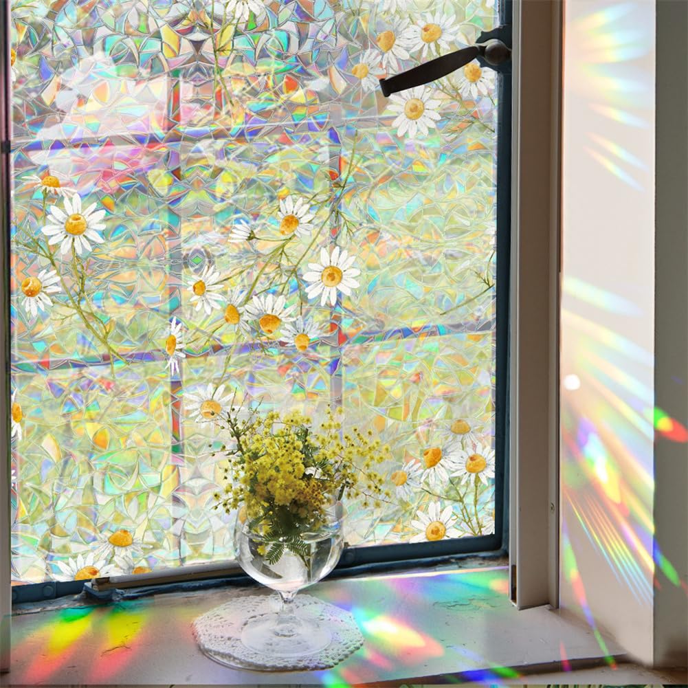 Film de protection solaire pour fenêtres Garvee Vitrail, écran d'intimité sans adhésif, 43 x 100 cm, résistant aux UV, décoratif pour espaces de vie et de travail