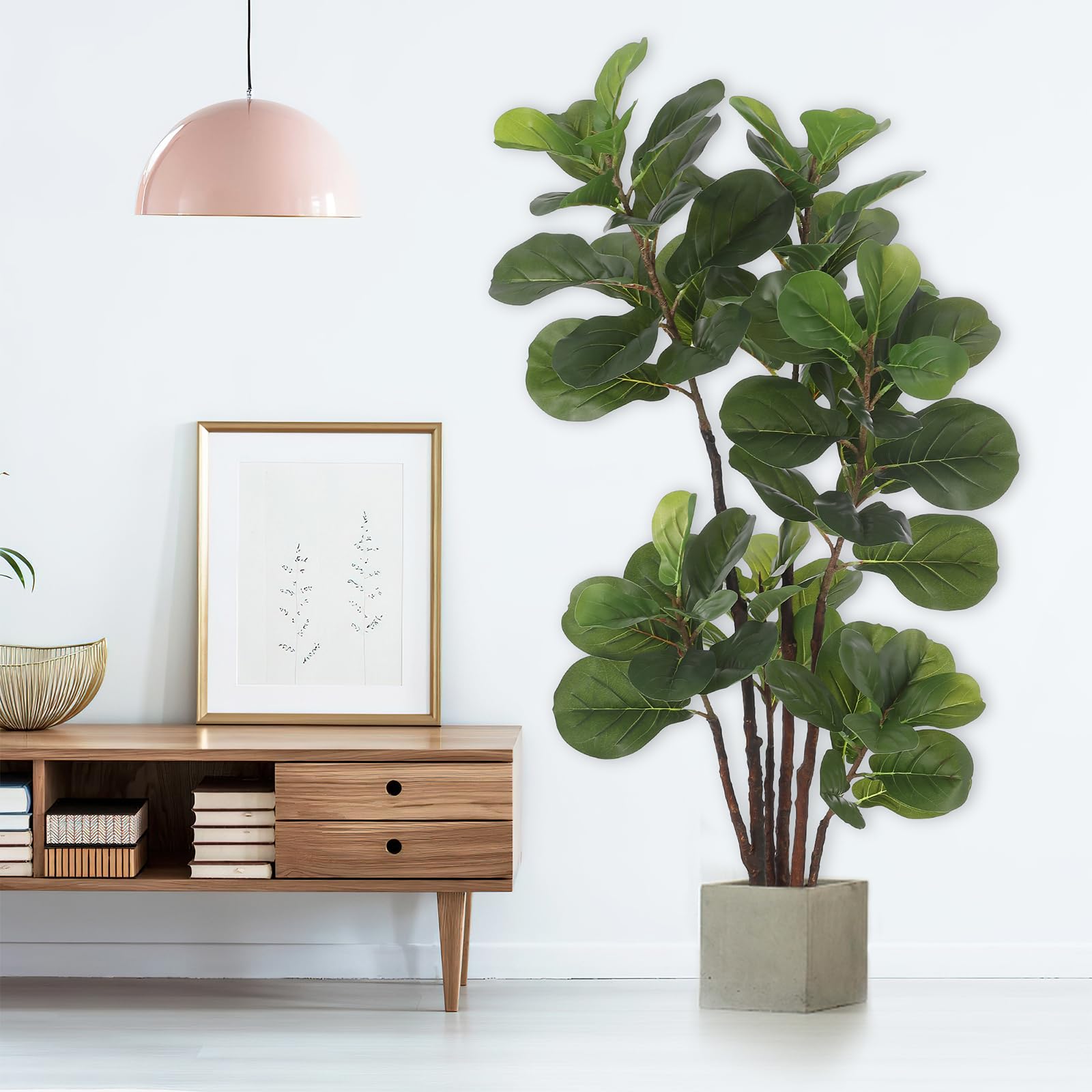 Figuier lyre artificiel Garvee de 1,5 m (4,9 pi) avec 102 feuilles, vert, résistant aux intempéries, idéal pour la décoration de la maison et du bureau.