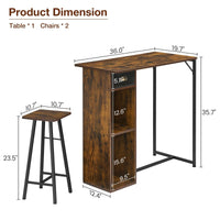 Ensemble table et chaises de bar Garvee avec triple rangement, ensemble bistro pour 2 personnes, structure robuste en fer, plateau en MDF, coussins ergonomiques, compact pour cuisine et bistro.