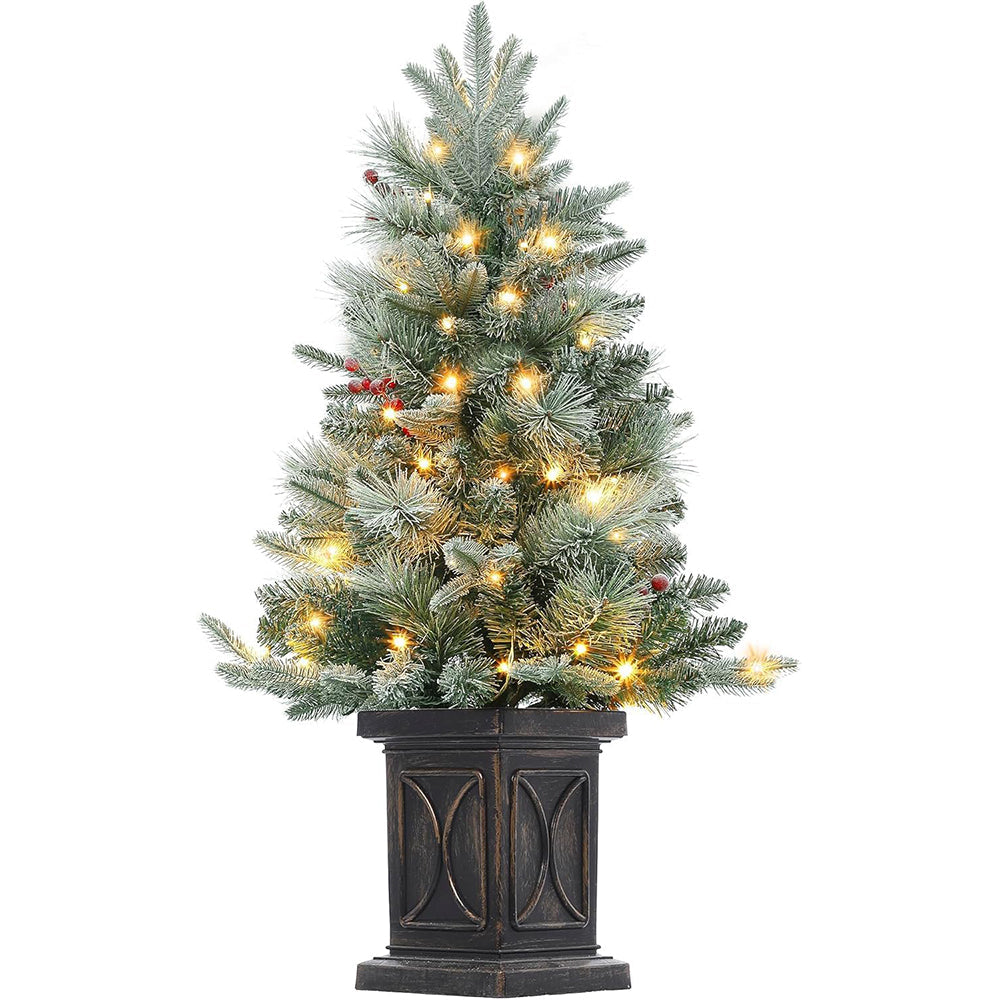 Sapin de Noël artificiel Garvee, 1 pièce – 90 cm, 78 LED (blanc chaud), 8 modes d'éclairage, base semi-circulaire, fibre optique, effet givré