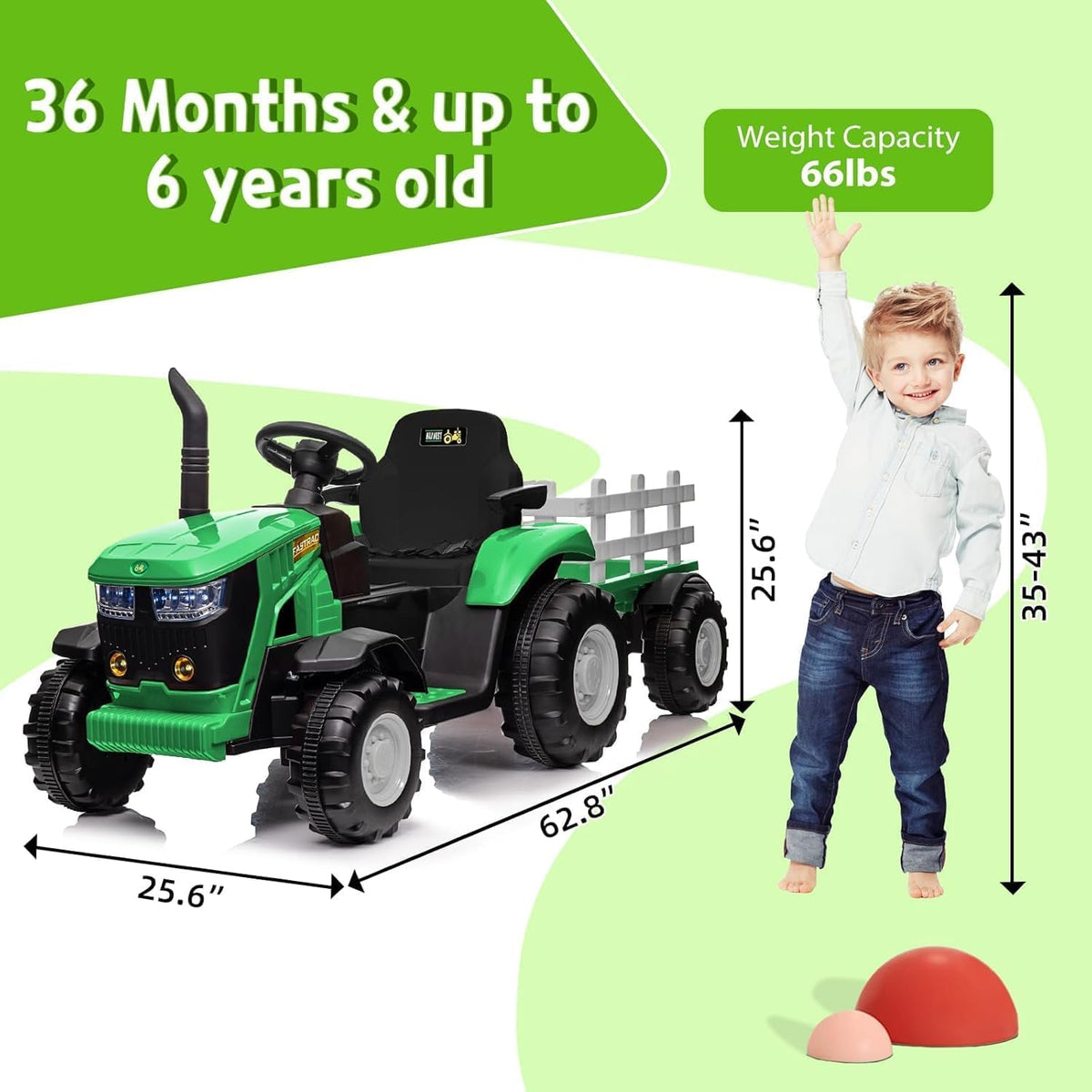 Tracteur Electrique Enfants 12 V avec Remorque Télécommande 2,4G - 3 Vitesses pour Enfants - Gamm vert Tracteur Electrique Enfants 12 V avec Remorque Télécommande 2,4G - 3 Vitesses pour Enfants - Gamm vert