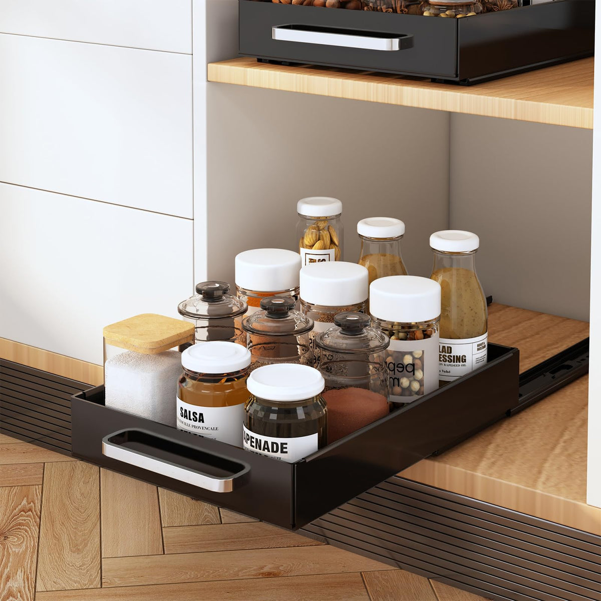 Ensemble de 2 organisateurs de porte coulissante Garvee pour cuisine et salle de bain, plastique robuste, gain de place, noir