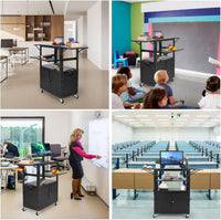 Chariot audiovisuel roulant Garvee avec armoire verrouillable, hauteur réglable, support pour ordinateur portable, acier, poste de travail mobile, espace de rangement, idéal pour les bureaux, noir