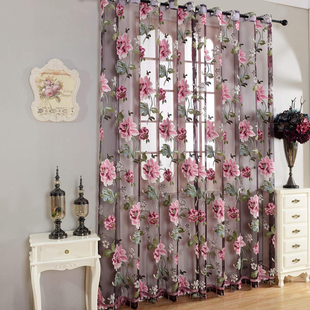 Rideau semi-transparent en polyester brodé Garvee Peomies avec perles, pour salon et chambre, 1 x 2,5 mètres, multicolore