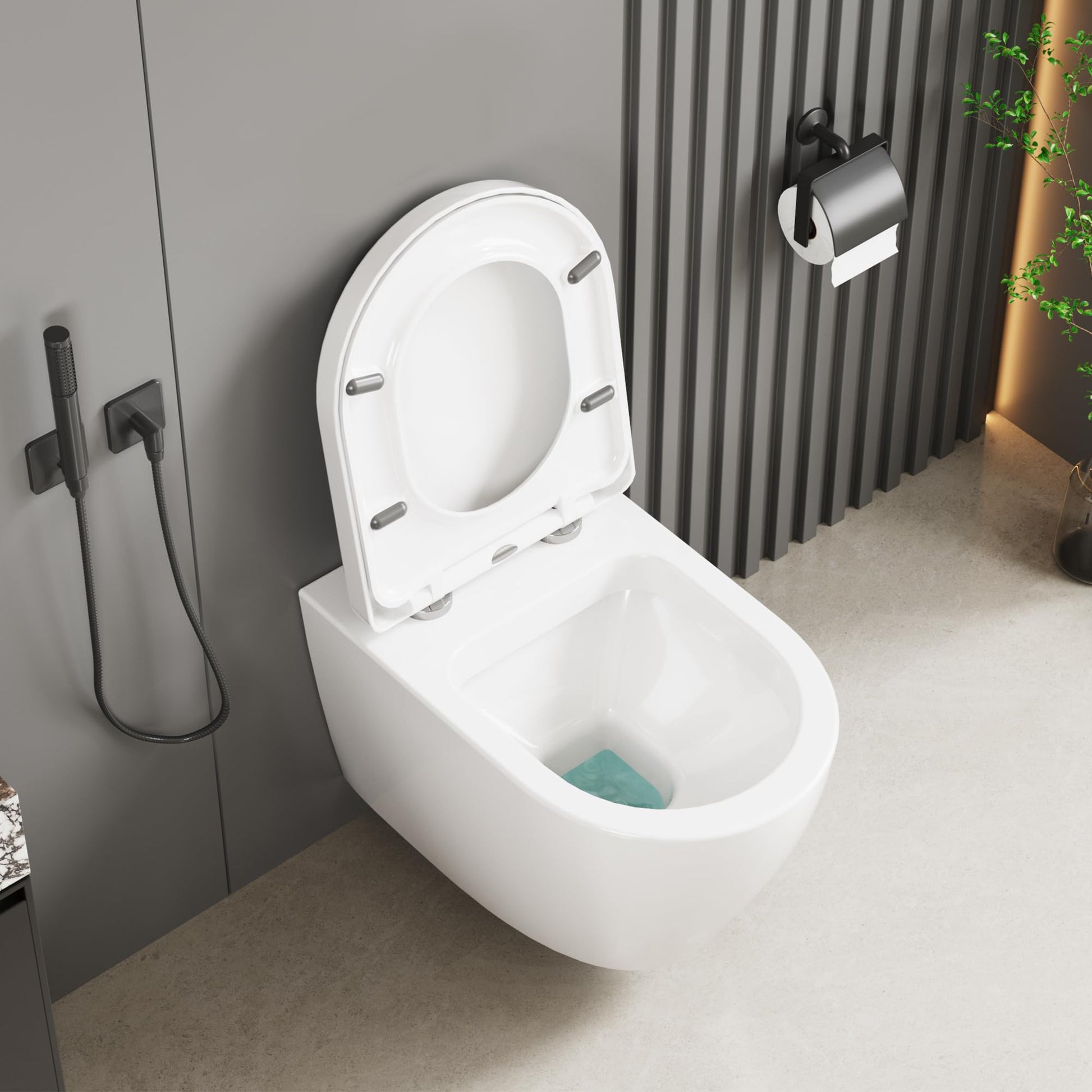 GARVEE WC Sospeso Senza Bordi WC suspendu en céramique forme D 55,5 cm blanc couvercle automatique