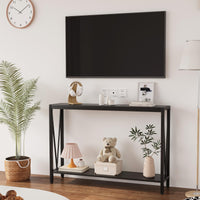 Garvee Console étroite 2 niveaux pour canapé, bois noir, compacte et robuste, 109 x 25 x 76 cm, idéale couloir, entrée et salon.