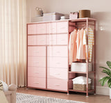 Garvee commode 16 tiroirs avec tringle et étagères, rangement tissu robuste pour chambre et entrée, grande capacité, montage réversible - Rose