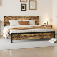 Garvee Cadre de lit Queen avec tête de lit en bois, silencieux, pieds en métal, lit plateforme avec rangement, marron rustique, chambre à coucher